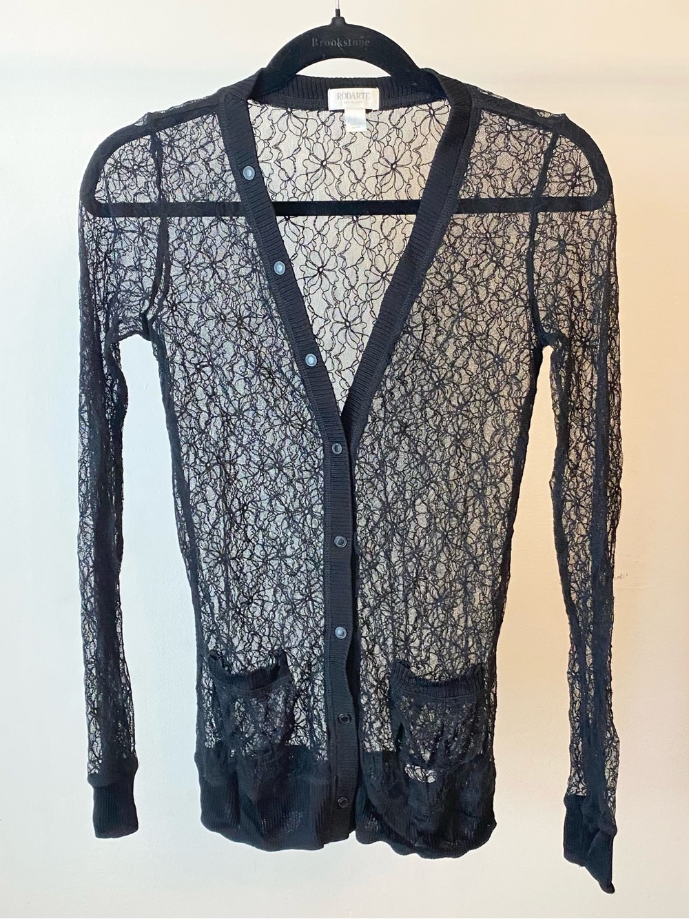 Rodarte Sheer Black Lace Button-Front Cardigan